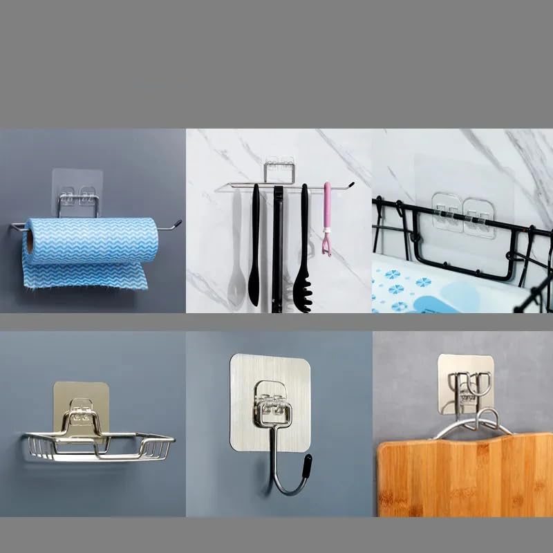 Image of Self Adhesive Wall Hooks for Hanging | Transparent Waterproof Strong Hooks | No Drill Heavy Duty Wall Hanging Hook for Kitchen, Bathroom & Home (Magic Hook- 20 Count)