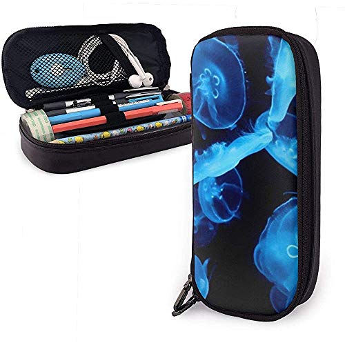 Preisvergleich Produktbild Blue Emitting Quallen-Leder-Federmäppchen, Federmäppchen mit Reißverschluss, Stifthalter aus Nanoprint-Leder
