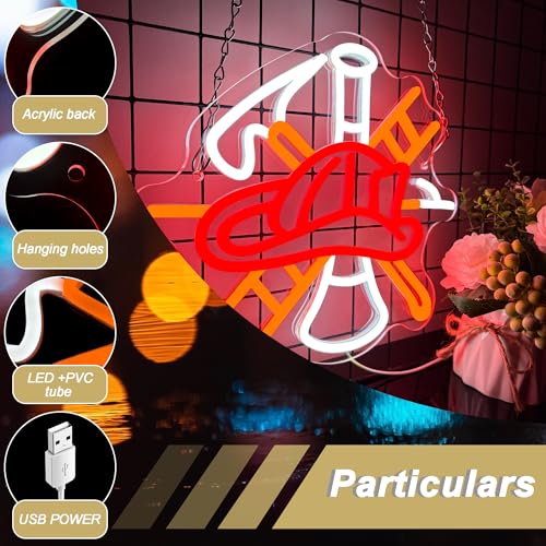Image of Mutank Firefighter Gear Neon Sign, Fire Equipment Neon Light USB Powered LED Dimmable, for Fire Department Rescue Room Rescue Team Fire Truck Emergency Responder Department Sign(13.3 * 11.4 In)