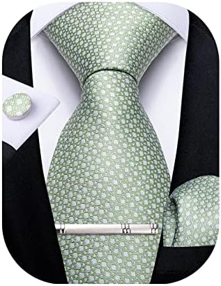 DiBanGu Plaid Tie Men's Silk Tie and Pocket Square Cufflinks Tie Clip Set Wedding Business