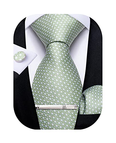 Image of DiBanGu Plaid Ties for Men Silk Checkered Necktie and Pocket Square Cufflinks Tie Clip Set with Gift Box for Wedding Business