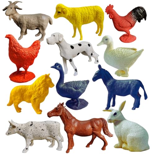 Image of ZESTHOME Farm Animal Toys for Kids | Animal Figures Set | 6-8 cm | Cow Goat Sheep Horse Dog Duck Toys | Learning & Pretend Play Toys | Gift for Boys Girls | 12 PCS