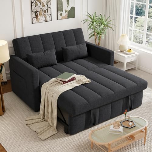 Image of Nebuaegis Sleeper Sofa Bed,3-in-1 Convertible Pull Out Couch with Adjustable Backrest for Living Room,Loveseat Sofa Bed with Side Pockets,Easy Assembly,Dark Gray,1 PCS