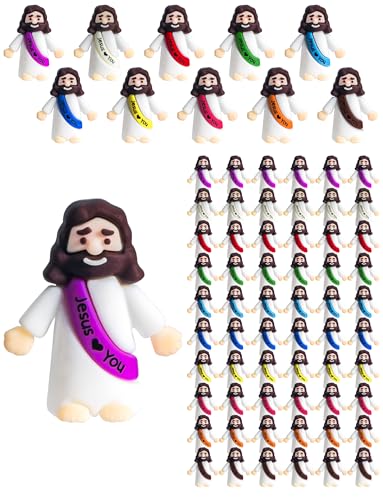 Vbiuox Little Jesus Figures, 100pcs Mini Jesus Figurines in Bulk, 10colors Baby Jesus Figure Mini for Hide and Seek Religiou Party Favors Sunday...