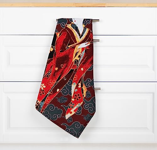 Excelsa Kimono Kitchen Towel, 100% Cotton, Cm. 70 x 50, With Hole, Front Kimono Decoration and Back White - Image 4