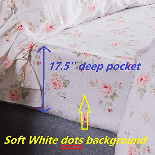 Queen's House Shabby Floral Bed Sheet Set 4-Piece Queen Size French Country Ruffle Bed Sets #TOP3