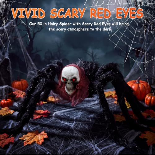 Halloween 55sqft Glow Cobweb 30in Giant Hairy Spider with 20 Small spiders | Hairy Black Spider Spooky Set Giant Scary Fake Haunted House Prop for Yard Lawn Party, Indoor Outdoor Halloween Decor - image 5