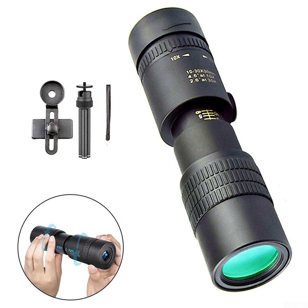 Télescope monoculaire, zoom 10–300x, puissant et portable, haute définition, monoculaire rétractable pour extérieur, randonnée, camping (ensemble)