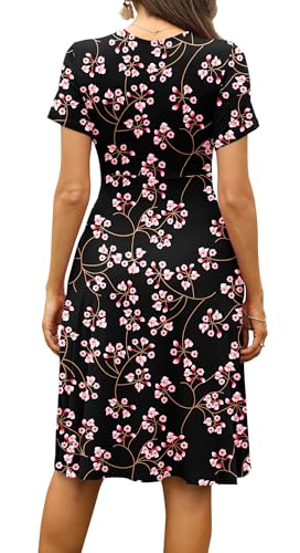 Image of WEACZZY Women's Summer Short Sleeve Casual Dresses V-Neck Floral Party Dress with Pockets