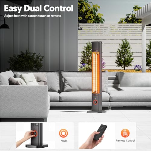 Image of Patio Heater for Outdoor Use1500W, 8H Timer, Waterproof, Infrared Electric Protable Patio Heater, 8 Levels Heating for Garage Backyard Black