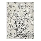 Vintage Bird Garden Botanical Art with Neutral Antique Pattern Canvas Wall Art Print Wall Room Decor Painting for Living Room, Office, Bedroom - 12x16in Unframed
