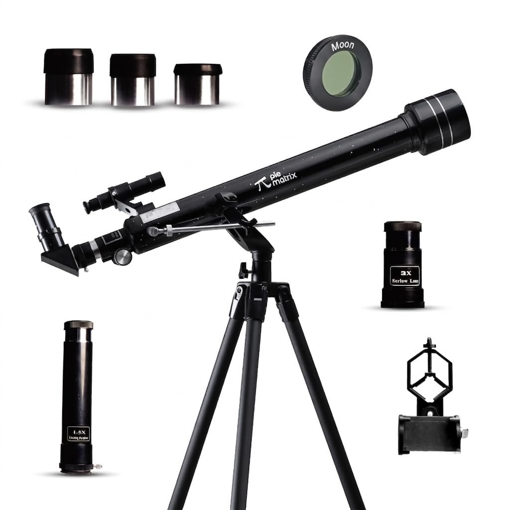 Pie Matrix Phoenix 60700 Astronomical land & Sky Refractor Telescope with 175x Ultra Zoom,Fully Coated Glass Optics, Alt-Az Mount,Professionals to Explore Moon,Saturn Rings, Planets & Deep Sky Objects