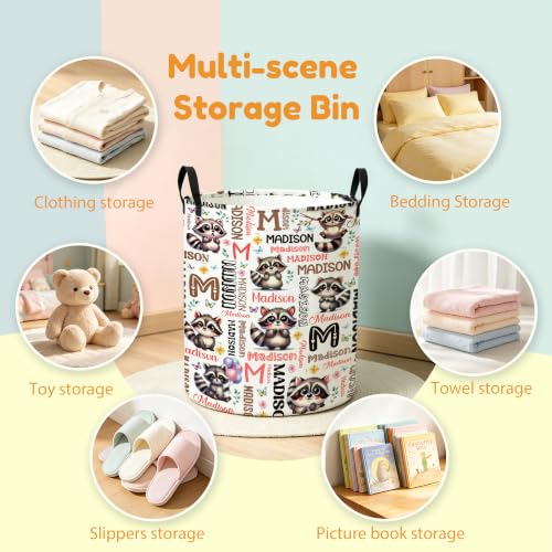 Image of Custom Raccoon Laundry Hamper, Personalized Laundry Basket with Name, Customized Dirty Clothes Basket for Clothes Toy Bathroom Bedroom Storage,S-16.5 inchX 13.8 inch