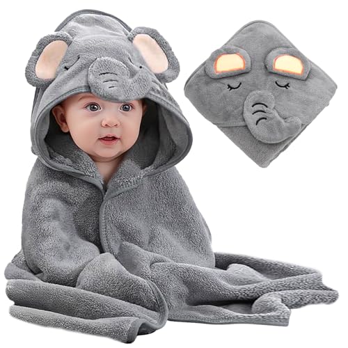 Toalla bebé con capucha de Lexikind | Mullido albornoz de rizo | Poncho toalla con capucha | Toalla infantil con divertida capucha (monstruo verde)