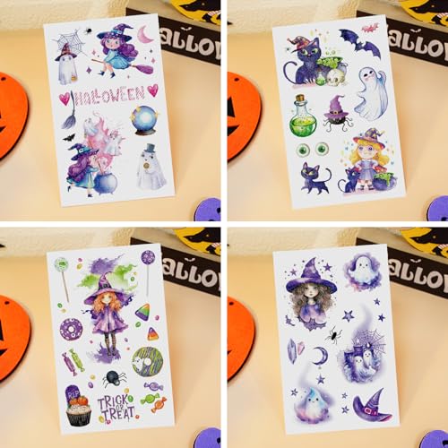 Image of XIYOKA 12 Sheets 160+ PCS Halloween Fake Glitter Tattoos, Halloween Glitter Face Temporary Tattoos, Halloween Party Favors Supplies