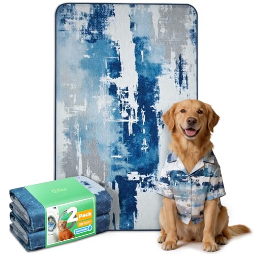 Image of FXW Washable Pee Pads for Dogs, Puppy Pads with Super Absorbent, Specifically Designed for 48inch Cages, 29 inch x 47 inch Rectangle, Tie-Dye Blue, 2 Packs