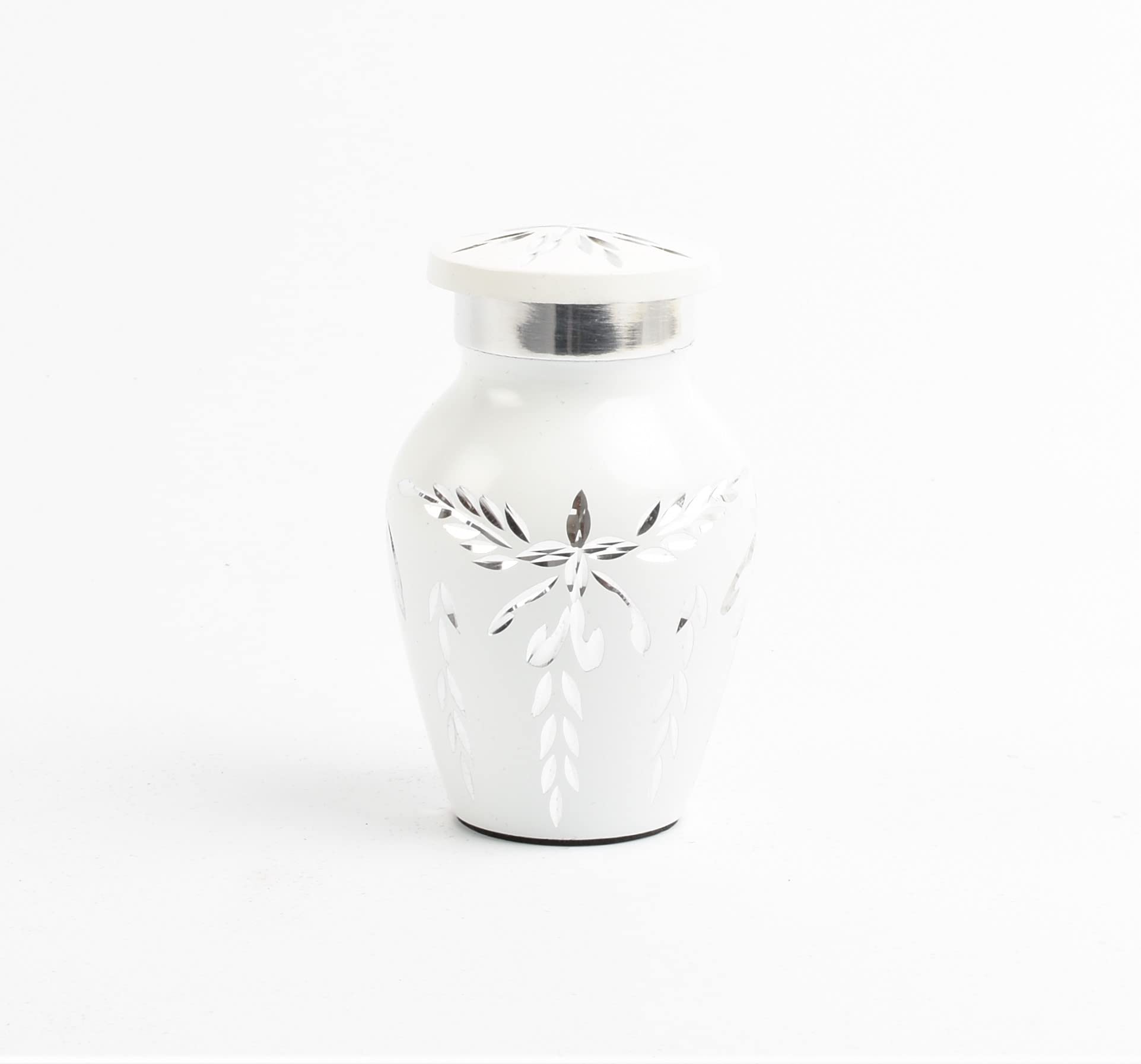 Small Keepsake Urn for Human & Pet Ashes – 3" Memorial Container With Velvet Presentation Gift Box - Capacity 7 Teaspoons - Handcrafted in Metal Aluminium Brass (WhiteDiamond) — image 1