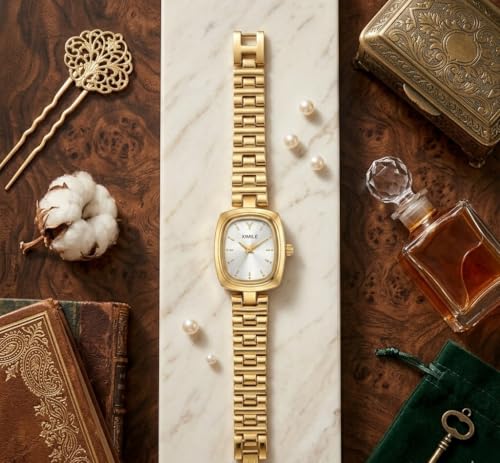 Image of AH Trendy Watches for Women | Anti Tarnish Gold Plated Stainless Steel Rectangular Small Dial Watch | Water Resistant Analog Wrist Watch for Women & Girls | Gift for Valentine, Birthday & Anniversary