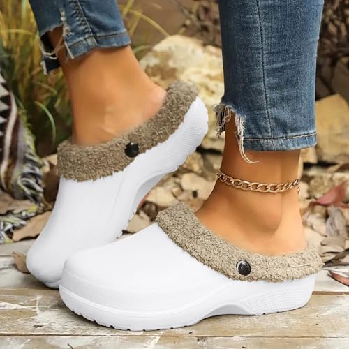 Winter Fuzzy Slippers for Women Men Fleece Lined Clogs Memory Foam Warm Plush Slippers Waterproof Platform Mules Shoes Indoor and Outdoor Classic Arch Support Garden Slides Cozy Shoes2