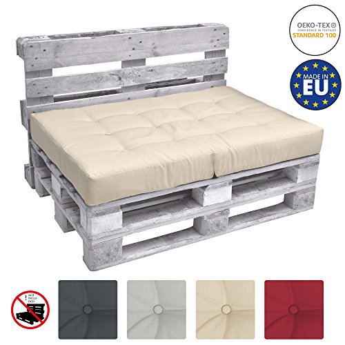 Beautissu Eco Elements Cojín Asiento para palés Acolchados Tapicerias In/Outdoor Europalés 120x80x15cm Natural