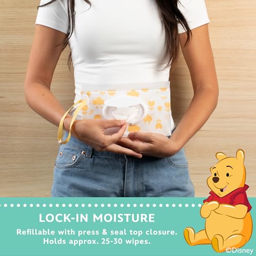 Image of Disney Baby by J.L. Childress Reusable Wet Wipes Case Pouch - Refillable Baby Wipes Dispenser, Travel Essential for On the Go, Portable Holder with Wrist Strap - Winnie the Pooh, 2 Pack
