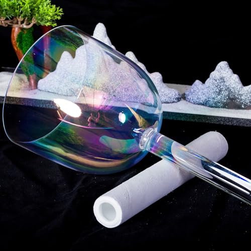 Bol chantant en cristal de quartz transparent avec manche cosmique de 7 pouces, cadeau for la méditation du yoga et la guérison par le son, avec valise et percuteur en acrylique(G Note)