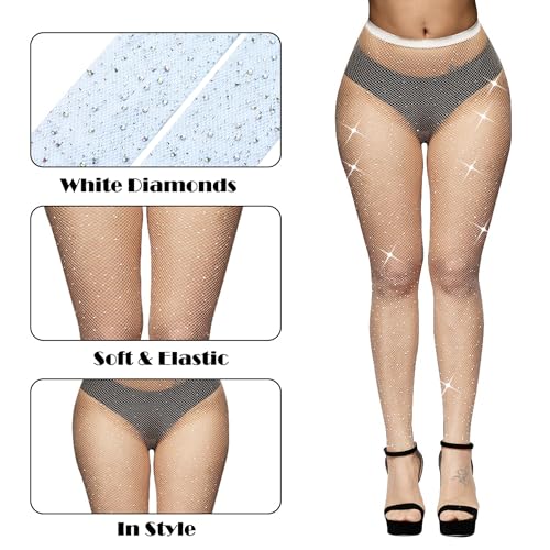 HeyUU Sparkle Rhinestone Fishnets Sexy High Waist Tights Party Glitter Rhinestone Mesh Stockings3