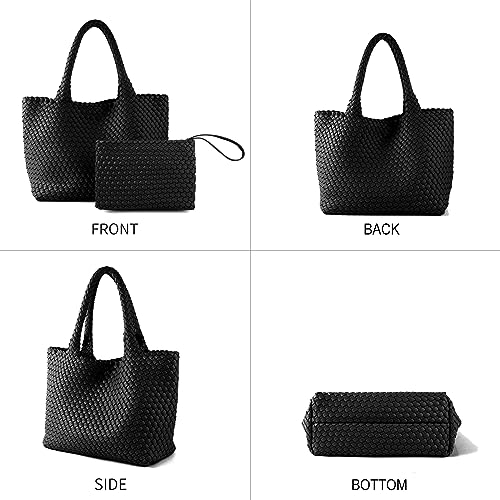 Image of Woven Tote Bag for Women Vegan Leather Handwoven Bags with Small Purse