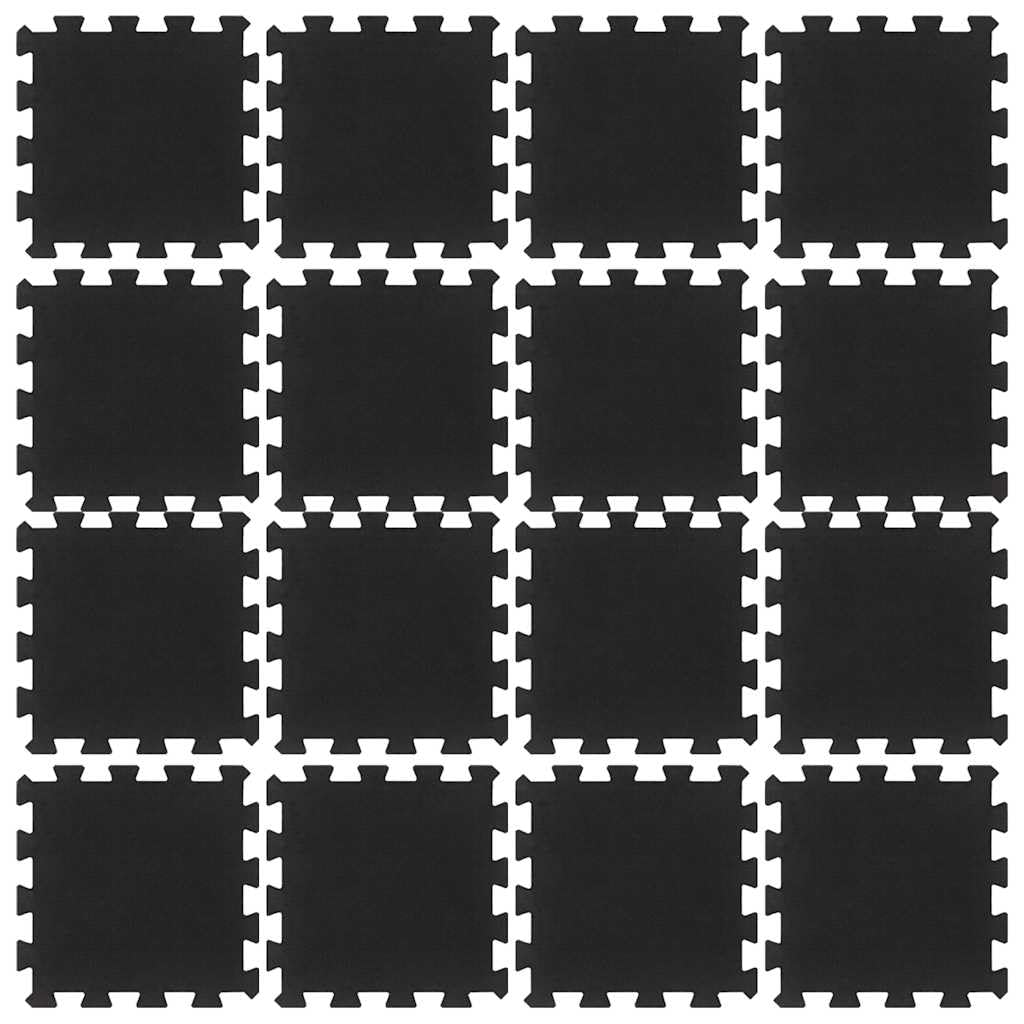 Gummimatten 16er Set Bodenfliesen 30x30 cm, 16 mm Dicke, Stoßdämpfende Fitnessmatten, Rutschfeste Gummifliesen für Fitnessraum, Garage und Werkstatt, Schwarz
