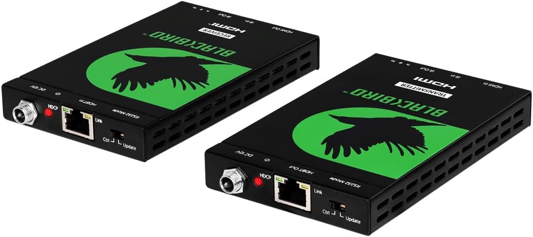 Monoprice 4K Pro HDBaseT Extender Kit, IR, 70 Meters with PoC, Over Cat6, RS232, HDCP 2.2, Black - Blackbird Series