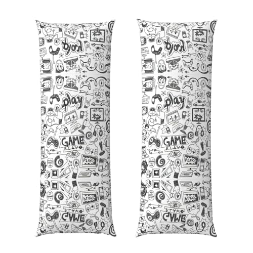 Funda de almohada corporal con cremallera con estampado de dibujo monocromático, funda de almohada corporal, cremallera oculta lateral larga, 20 x 54 pulgadas