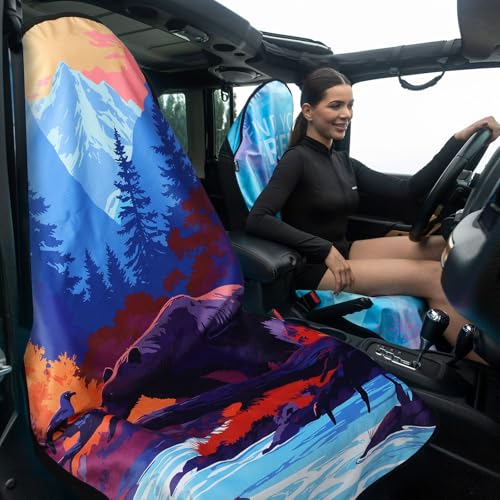 Image of Universal Car Seat Cover with Non-Slip Back - Portable Auto Seat Cushion Fit for Cars Truck SUV Seats - Waterproof Carseat Protector Great for Dog or Kid Outdoor Sport Activities(Bear & Eagle)