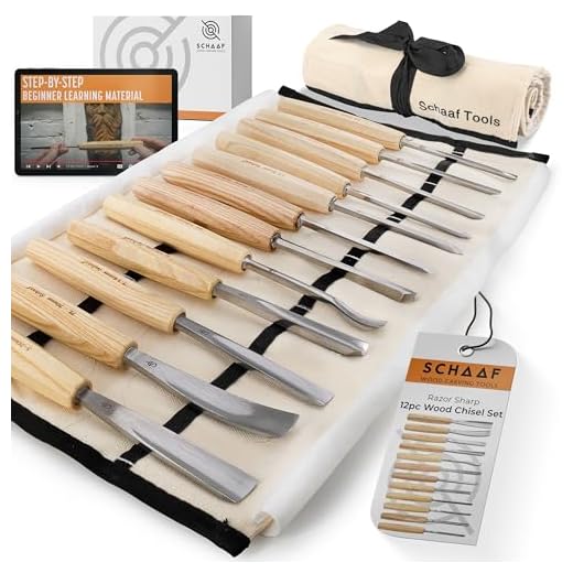 Schaaf Wood Carving Tools Set of 12 Chisels with Canvas Case | Gouges and Woodworking Chisel Set for Beginners and Professionals | Razor Sharp CR-V 60 Steel Blades | Wood Carving Kit