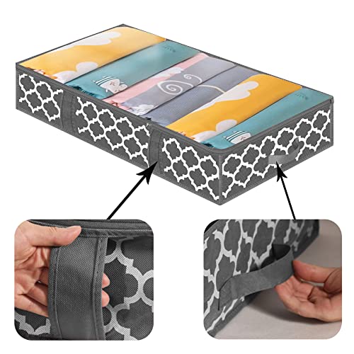 Large Underbed Storage Bags Organizer Containers- 2 Pack, Foldable Comforters Clothes Blankets Storage Bags with Clear Plastic Lids, 2 Zippers and 4 Handles (Grey with Lantern Pattern)