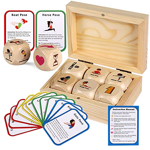 Fofeadm Kids Yoga Dice, Yoga Wooden Dice Set With Yoga Cards And Wooden Gift Boxes, Fun Exercise Dice For Kids Solo Or Group Classes Workout Equipment, Learn Yoga With A Game #TOP9