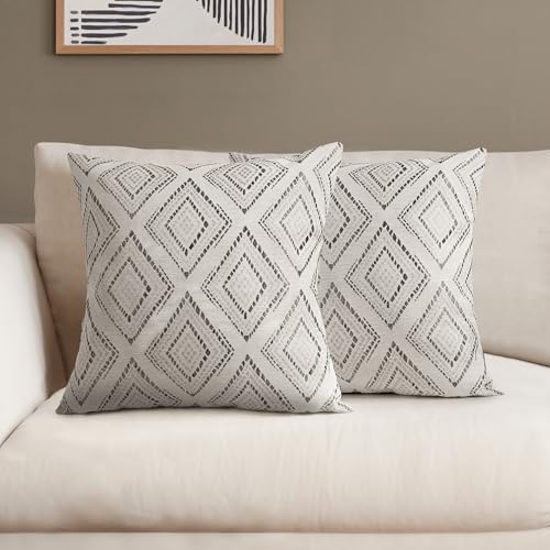 AELS Geometric Textured Throw Pillow Covers 18x18, Set of 2, Decorative Pillow Case, Diamond Boho Farmhouse Cushion Case for Sofa, Bed, Couch, Gray (Covers Only)