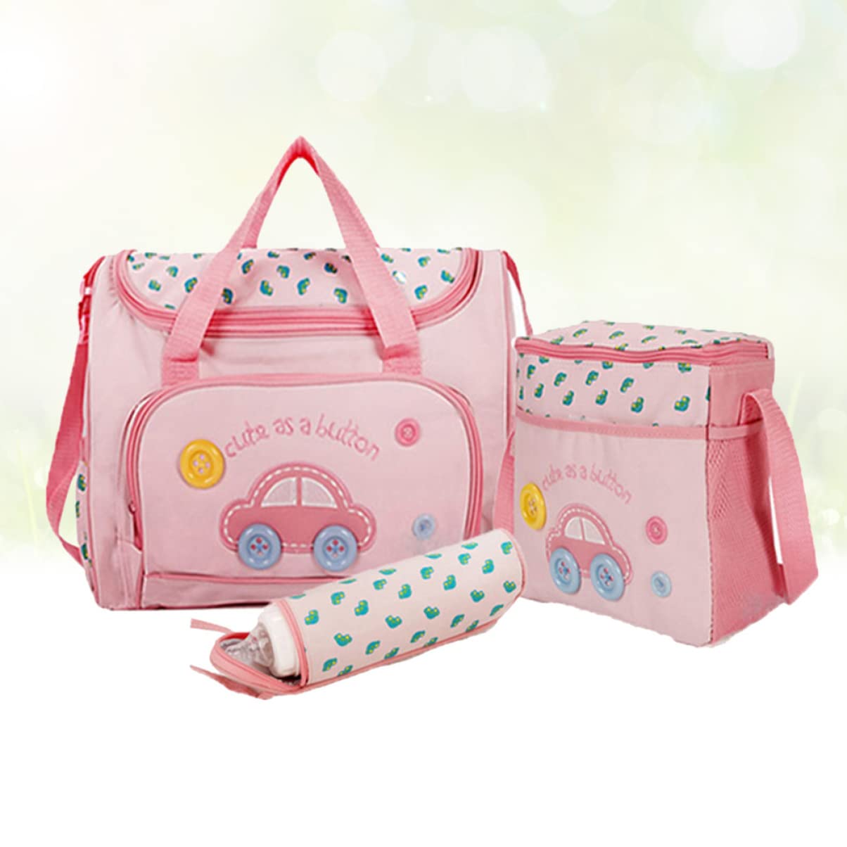 UPKOCH Wickeltaschen Satz 4-in-1 mit Großem Fassungsvermögen Rosa | Oxford Gewebe, Pvc Futter, Verstellbarer Schultergurt, Satz mit Großer Tasche, Kleiner Tasche, Flasche