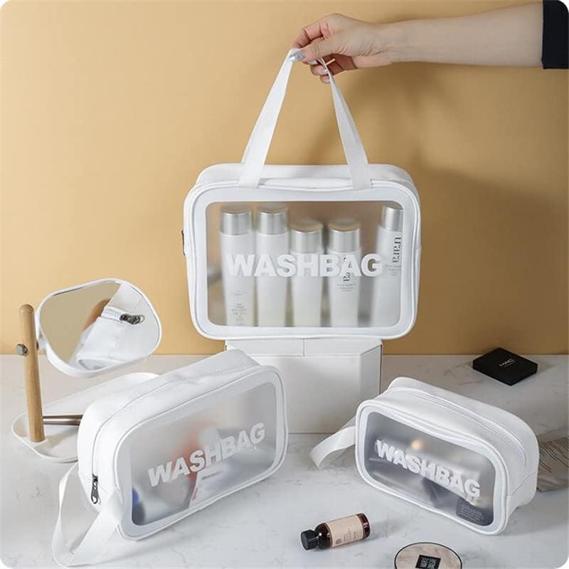 Miniatura 6 de Bolsas de viaje transparentes para artículos de tocador, 3 bolsas de cosméticos portátiles de PVC impermeables, bolsa de transporte de