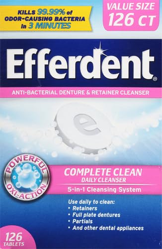 Image of Efferdent Denture Cleaner Tablets - Dental Appliances, Aligners, Mouth Guard, and Retainer Cleaner Tablets, Complete Clean, 126 Count (Pack of 2)