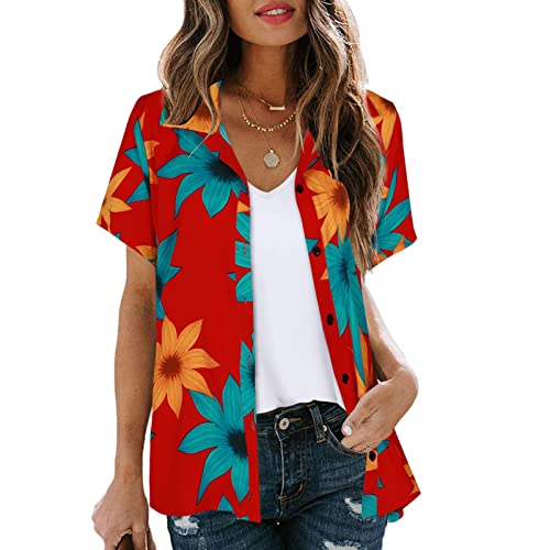 KAMEMIR Túnica feminina plus size casual blusa floral manga curta/longa Henley camisetas femininas,
