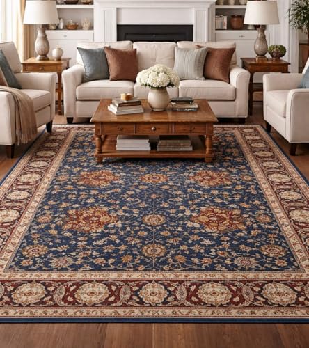 Homitecture Soft & Durable Floor Carpet | Premium Cotton Carpet for Living Room, Bedroom & Home Decor | Multi-Printed Modern Area Carpet (3x5ft.) (RED-Blue)