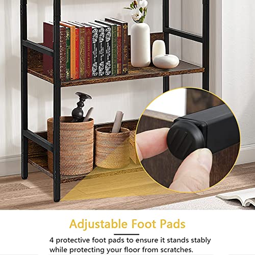 Vanspace Bookshelf 4 Tier Industrial Bookcase Rustic Wood And Metal Standing Bookshelf With Back Panel Book Shelf For Bedroom, Home Office Storage Rack Shelf, Rustic Brown #TOP5