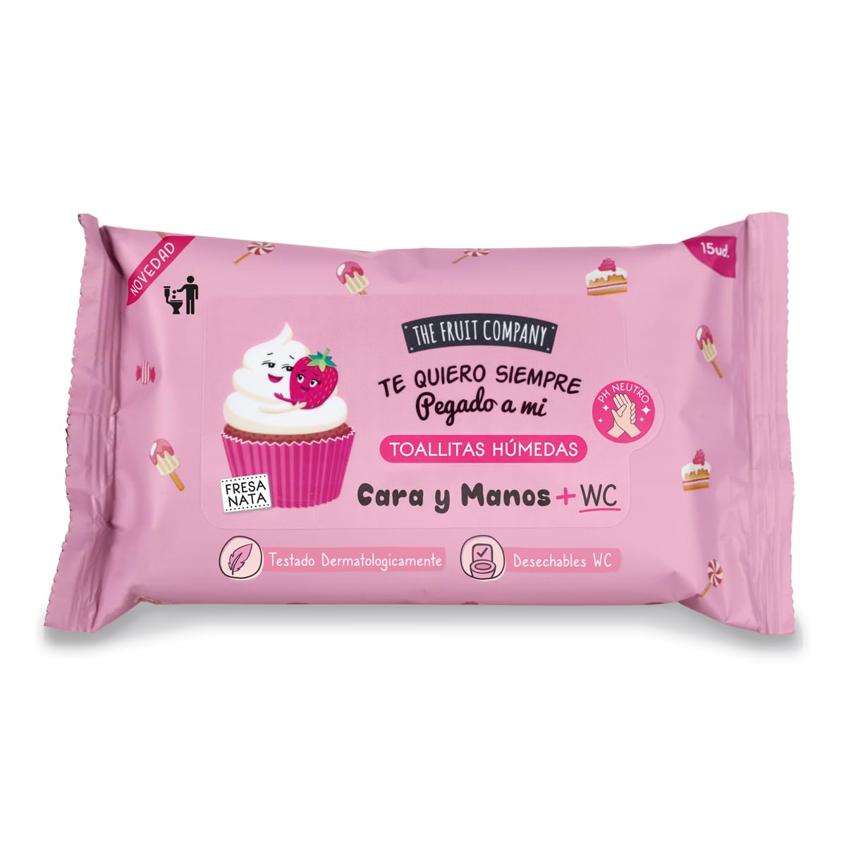 Toallitas Húmedas Fresa Nata Pack 6 x 15 uds – The Fruit Company | Cara, Manos y WC, PH Neutro, Con Aloe Vera y Vitamina E, Desechables