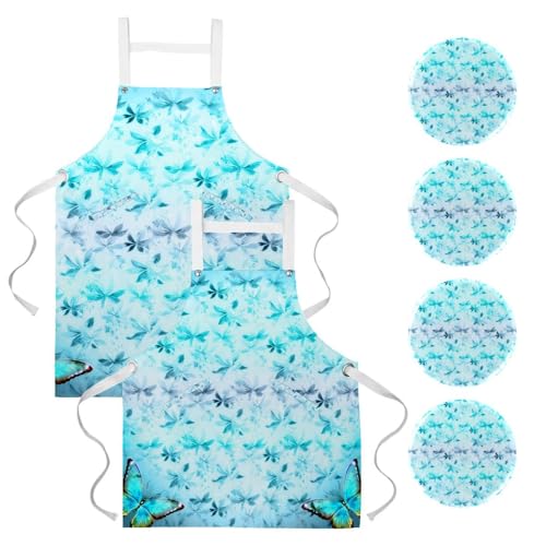 Tablier de serveuse papillon bleu pour bistrot et pâtisserie maison
