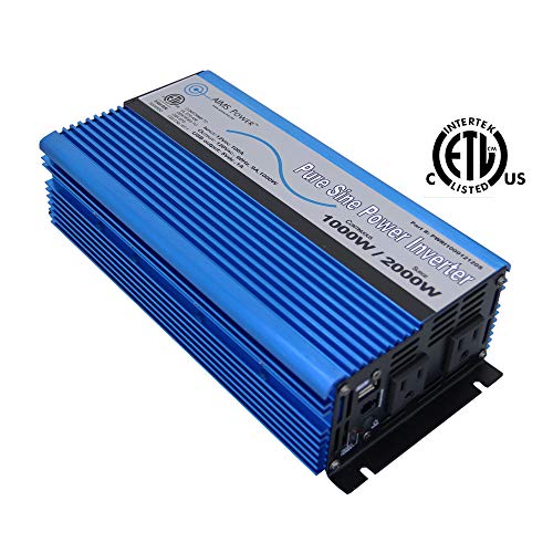 AIMS 1000 Watt, 2000 Watt Peak, Pure Sine DC to AC Power Inverter, USB Port, 2 Year Warranty, Optional Remote, Listed to UL 458