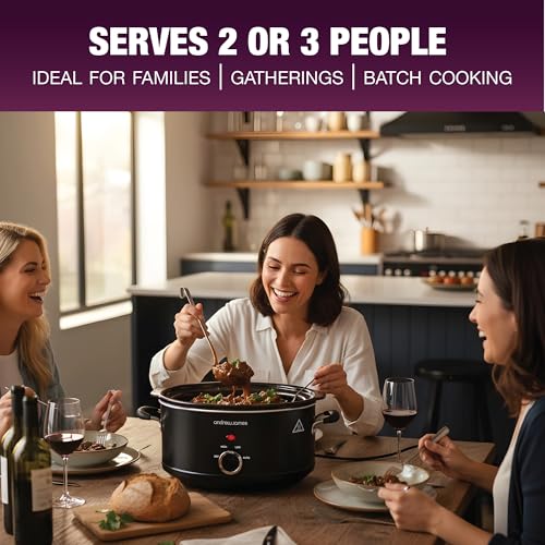 Image of Andrew James 3.5L Slow Cooker - Sear-to-Simmer - Large Hob-Proof Aluminium Pot, Shatter-Resistant & Easy-Clean Design 3 Heat Settings & Glass Lid, Ideal for Family Meals (Matt Black)