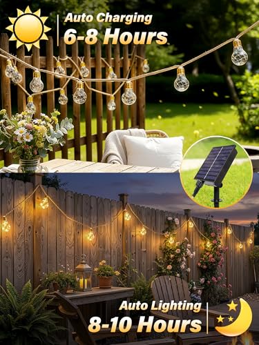Ollny Solar Lights Outdoor Garden 8m Hemp Rope Festoon Light with Remote, USB Fairy String with 16 ES Shatterproof Bulbs 160 LEDs 8 Modes, Waterproof Lighting for Outside Gazebo Patio Party Decor - Image 3