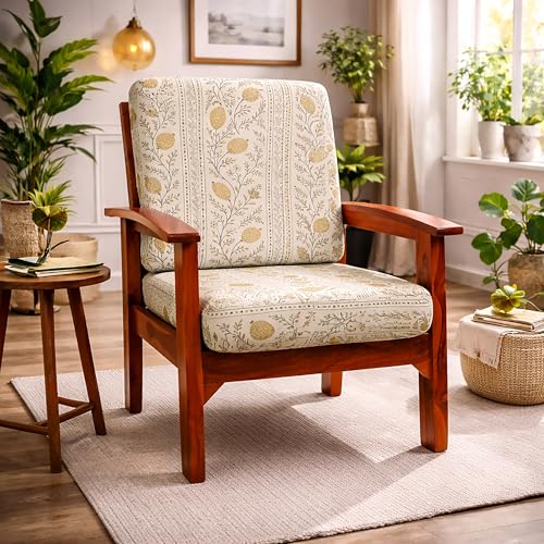 Image of STITCHNEST 'Contour Fit Series' Stretchable Printed Wooden Sofa Cover (Pack of 4) - Elastic Wooden Chair Cover | Wooden Sofa Seat Cover | Size - 20-21 x 20-21 x 3-5 in