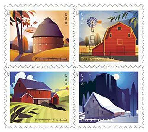 American Barns Pane of 20 Postcard Rate Current First Class Stamps Scott 5546-49