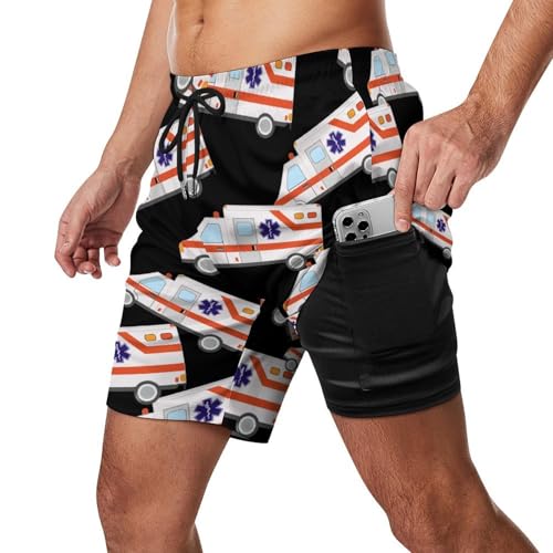 Ambulance Emergency Medical Technician Beach Shorts for Men Swim Trunks Quick Dry Swim Shorts with Compression Liner Pocket2